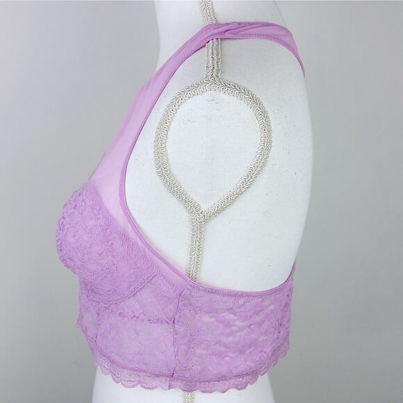 Intimately Free People SZ L Racer Back Lilac Lace Bralette - Picture 4 of 7